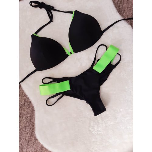 Bia Bikini szett - Fekete & Neon zöld csík