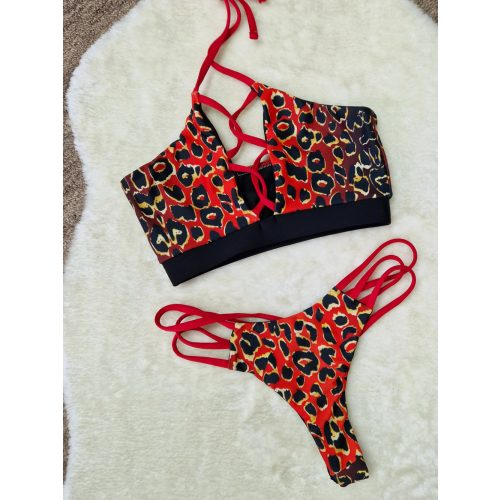 Piros ocelot mintás bikini szett 