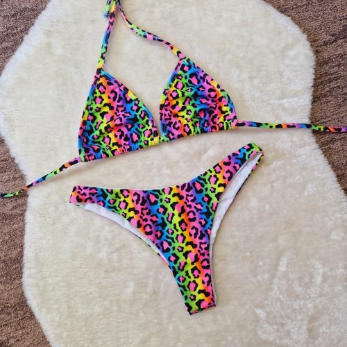 Szivárvány ocelot bikini szett háromszög felső