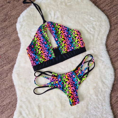 Szivárvány ocelot bikini szett karika dísz