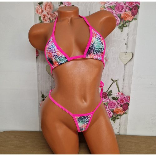 Zéna Micro bikini szett tangás kígyó mintás-pink